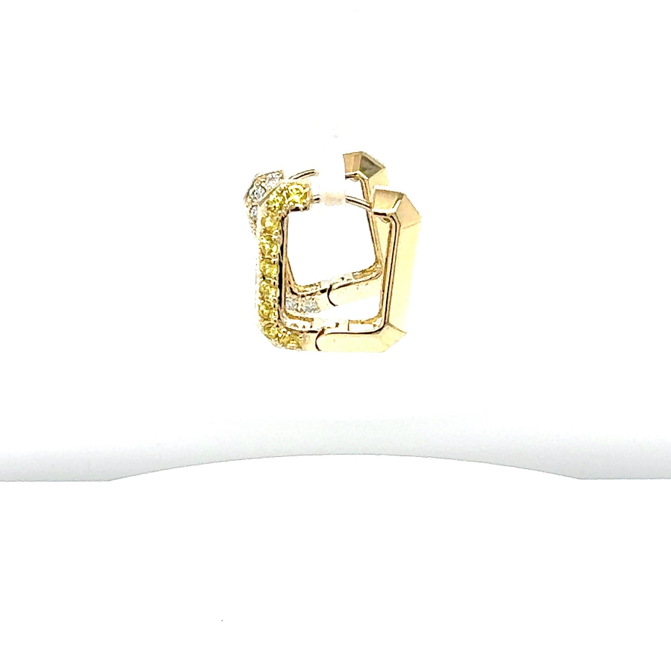 1.16 Carat Diamond Yellow Sapphire Gold Hoop Earrings In New Condition For Sale In Los Angeles, CA