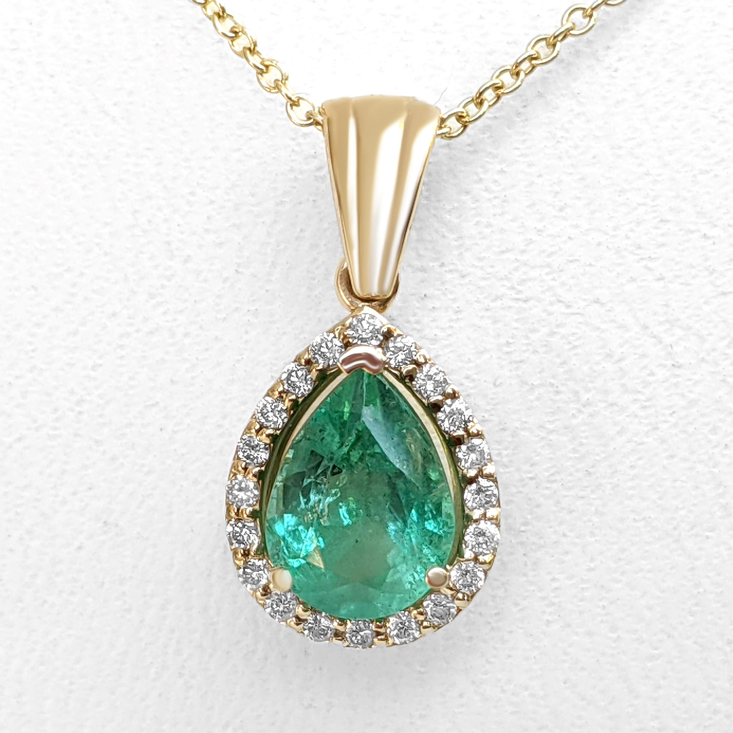 Art Deco $1 NO RESERVE!  1.16ct Emerald & 0.15ct Diamonds, 14K Yellow Gold Necklace
