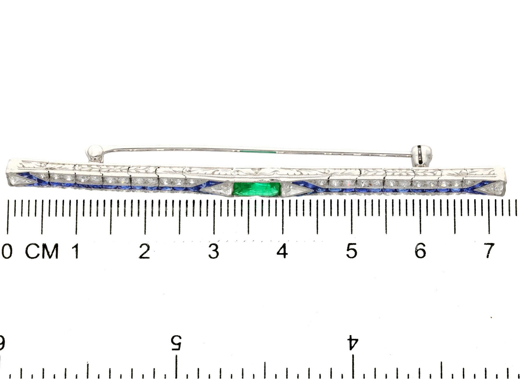 1.16 Carat Emerald 1.90 Carat Sapphire and 3.06 Carat Diamond Platinum Brooch 2