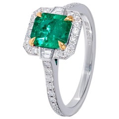 1.16 Carat Emerald Art Deco Ring in Platinum and Yellow Gold