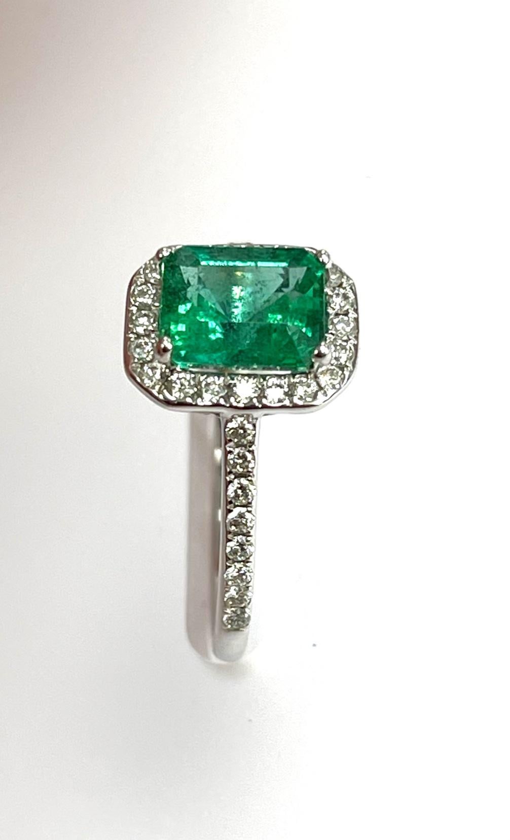 Emerald Cut 1.16 Carat Emerald Diamond Cocktail Ring For Sale