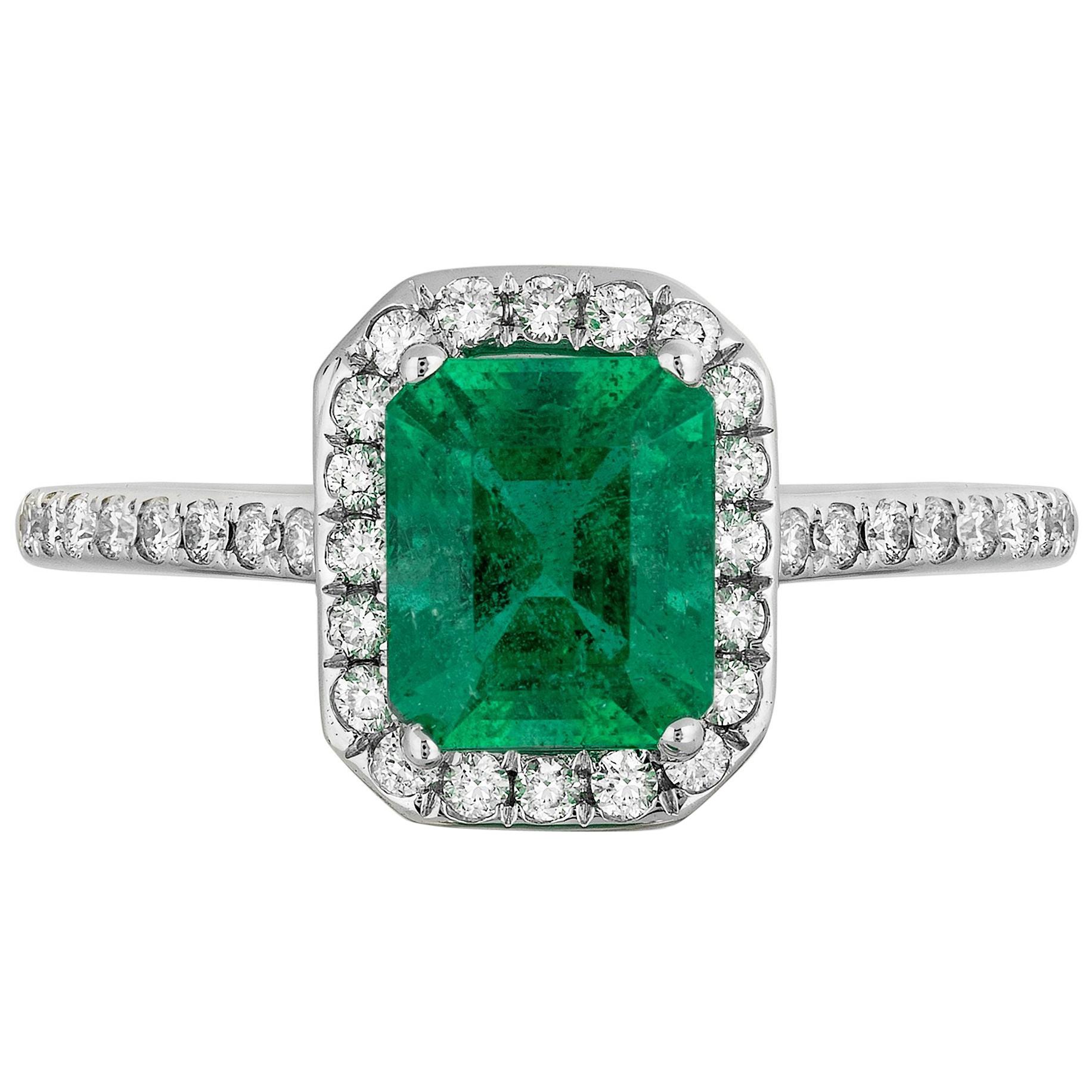 1.16 Carat Emerald Diamond Cocktail Ring For Sale