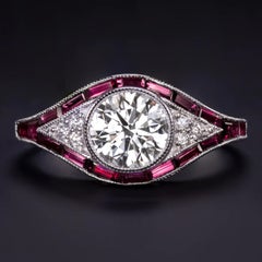 1.16 Carat Diamond Ruby Vintage Style Engagement Ring