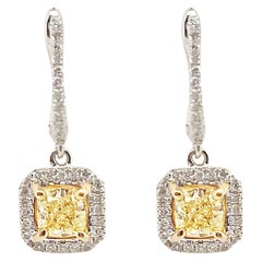 1.16 Carat Fancy Yellow Diamond Earrings with Diamond Accents, Set in 18 Karat