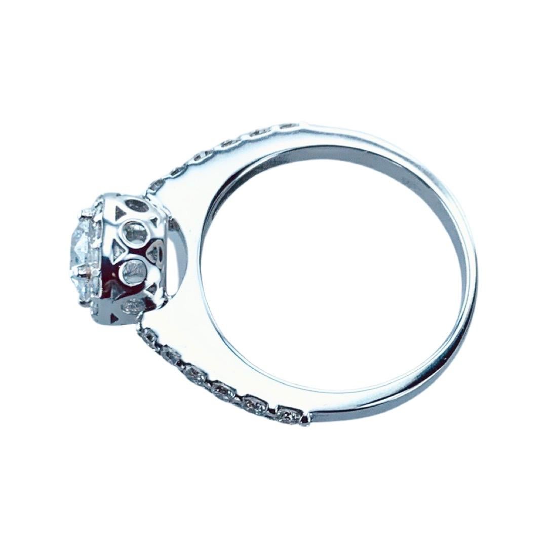 Round Cut Contemporary 1.16 Carat Halo Diamond 18Kt White Gold Cocktail Ring