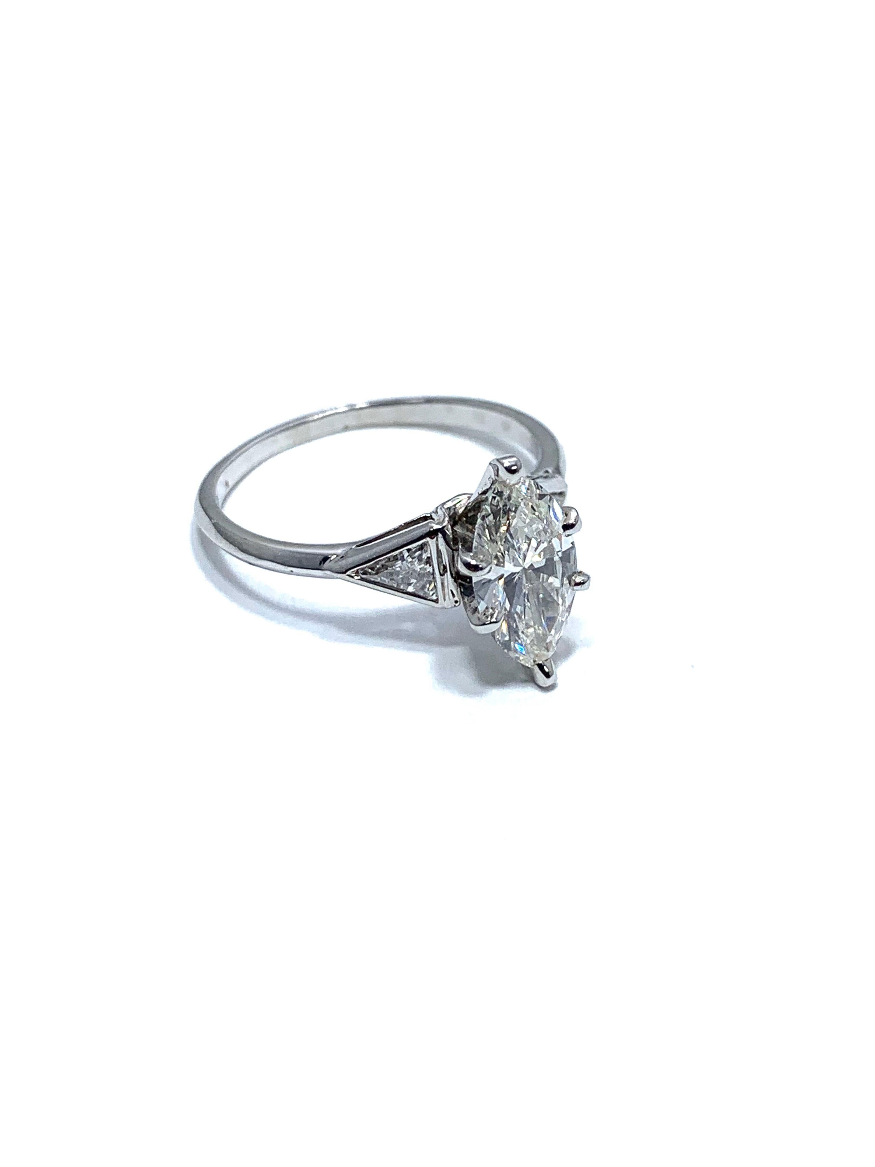 Retro 1.16 Carat Marquise Diamond and Platinum Engagement Ring