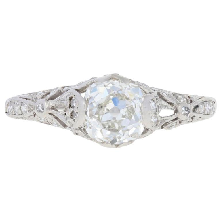 1.16 Carat Mine Cut Diamond Art Deco Ring Platinum GIA Solitaire Vintage