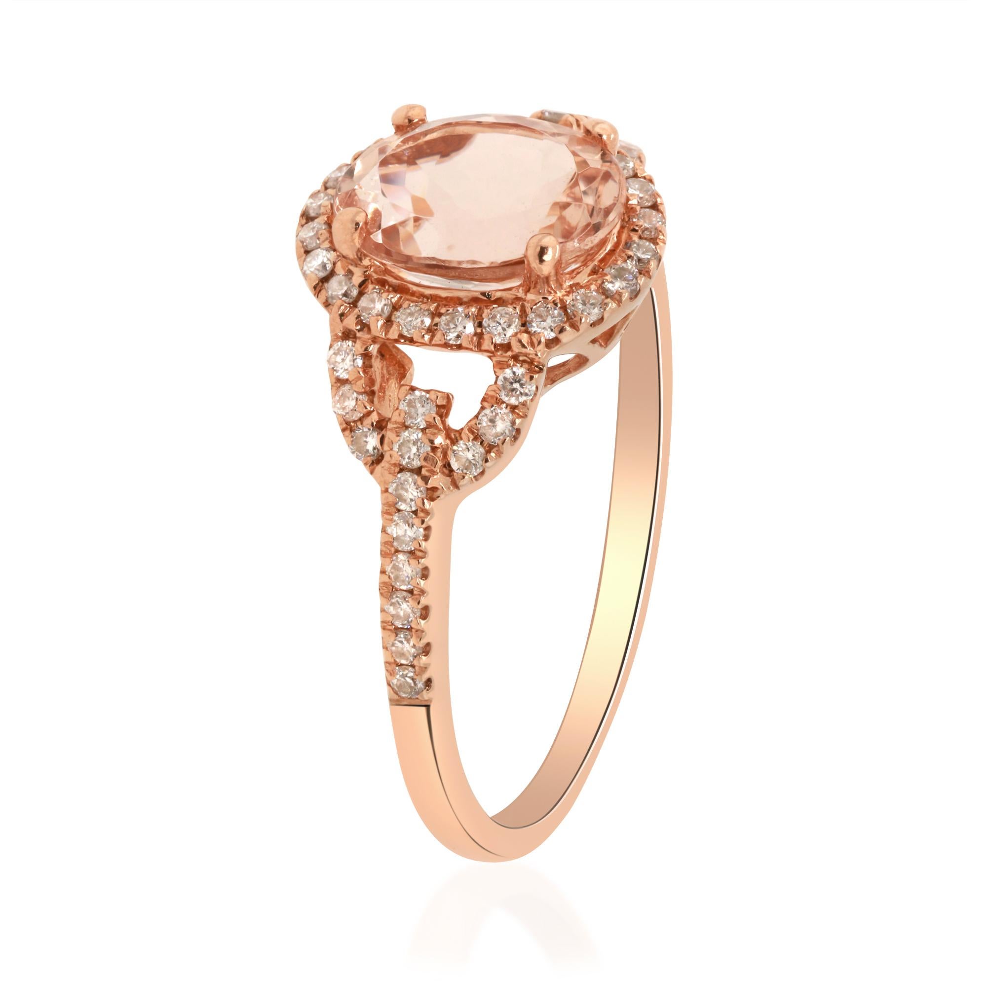 Stunning, timeless and classy eternity Unique ring. Decorate yourself in luxury with this Gin & Grace ring. The 14k Rose Gold jewelry boasts Oval-Cut Prong Setting Genuine Morganite (1pcs) 1.16 Carat and Round-Cut Prong Setting Diamond (50 pcs) 0.27