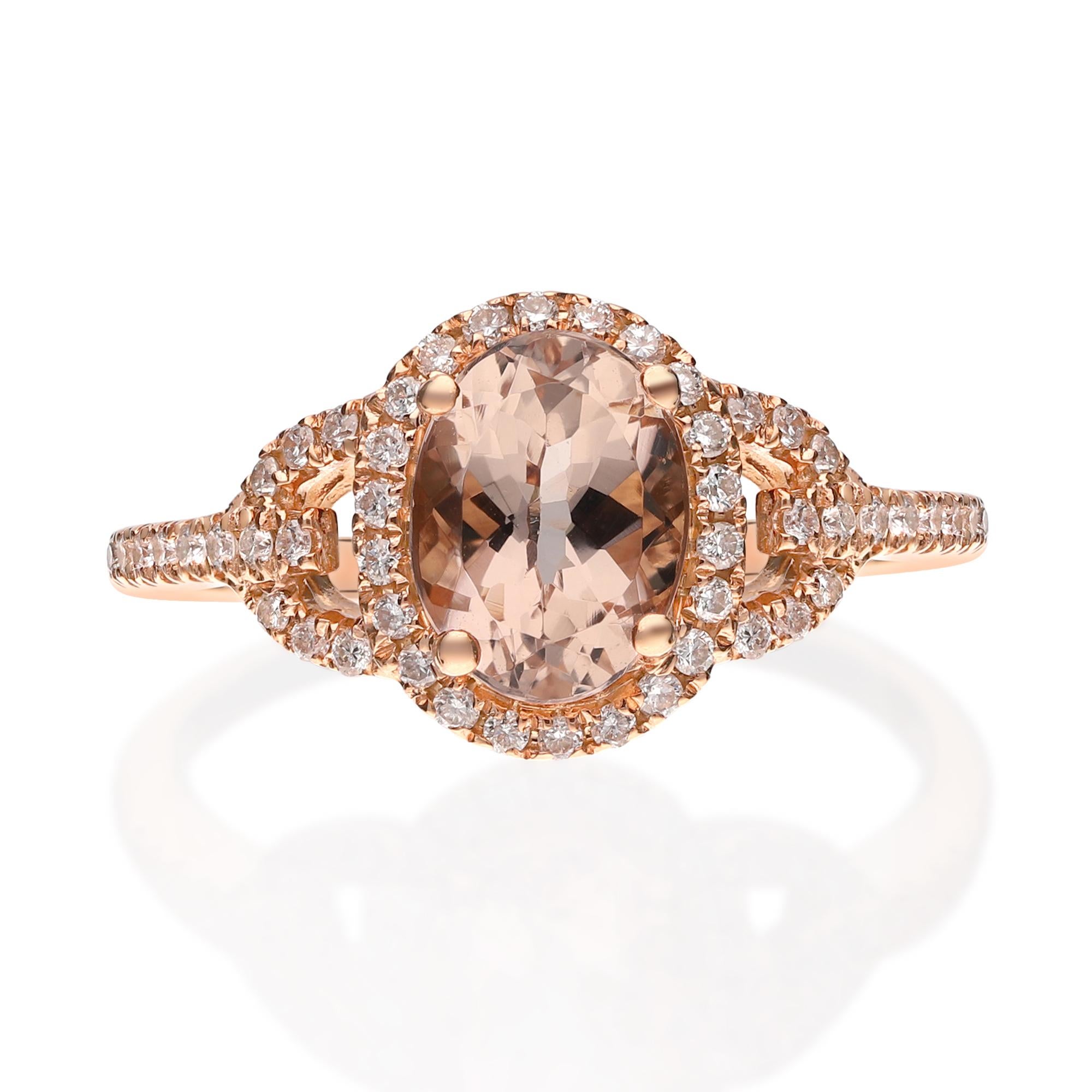 Art Deco 1.16 Carat Morganite Oval Cut and Diamond 14K Rose Gold Engagement Ring