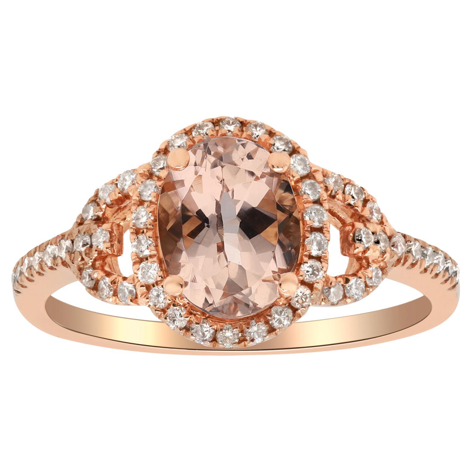 1.16 Carat Morganite Oval Cut and Diamond 14K Rose Gold Engagement Ring