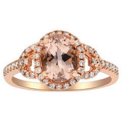 Vintage 1.16 Carat Morganite Oval Cut and Diamond 14K Rose Gold Engagement Ring