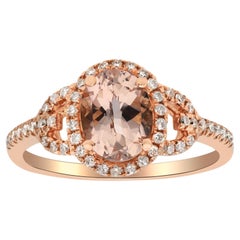 Vintage 1.16 Carat Morganite Oval Cut and Diamond 14K Rose Gold Engagement Ring