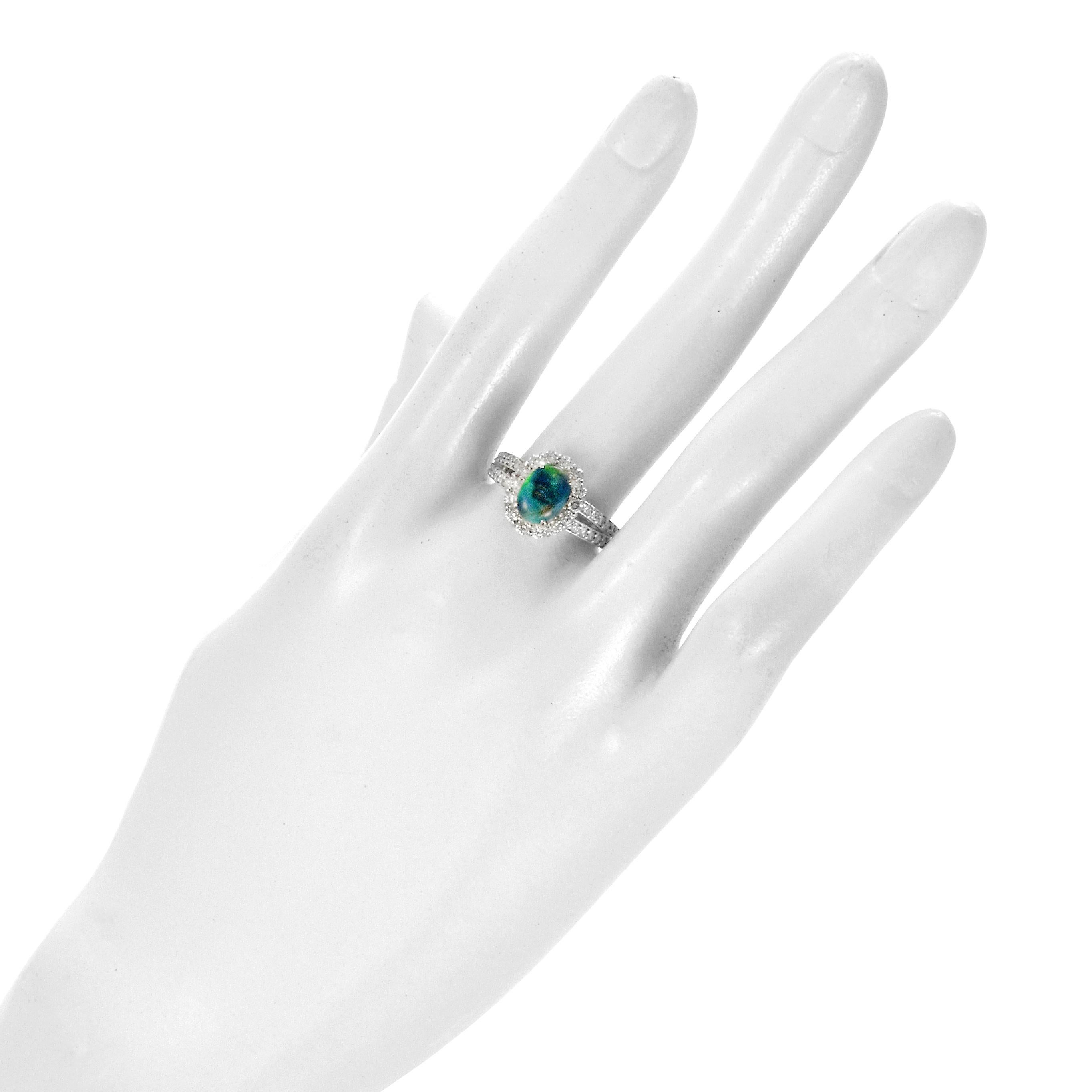 1.16 Carat Natural Australian Black Opal and Diamond Ring Made in Platinum For Sale 5