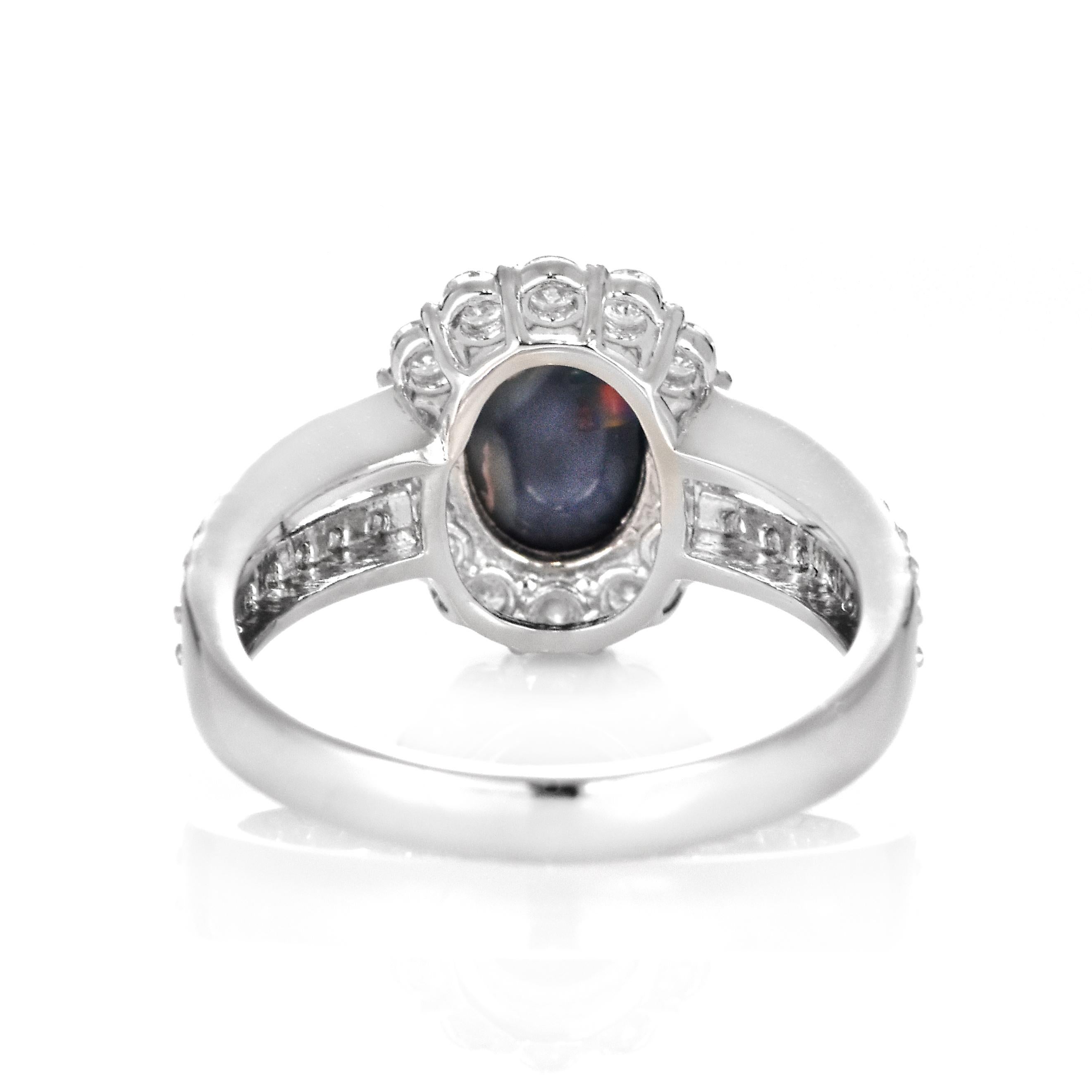 1.16 Carat Natural Australian Black Opal and Diamond Ring Made in Platinum For Sale 6