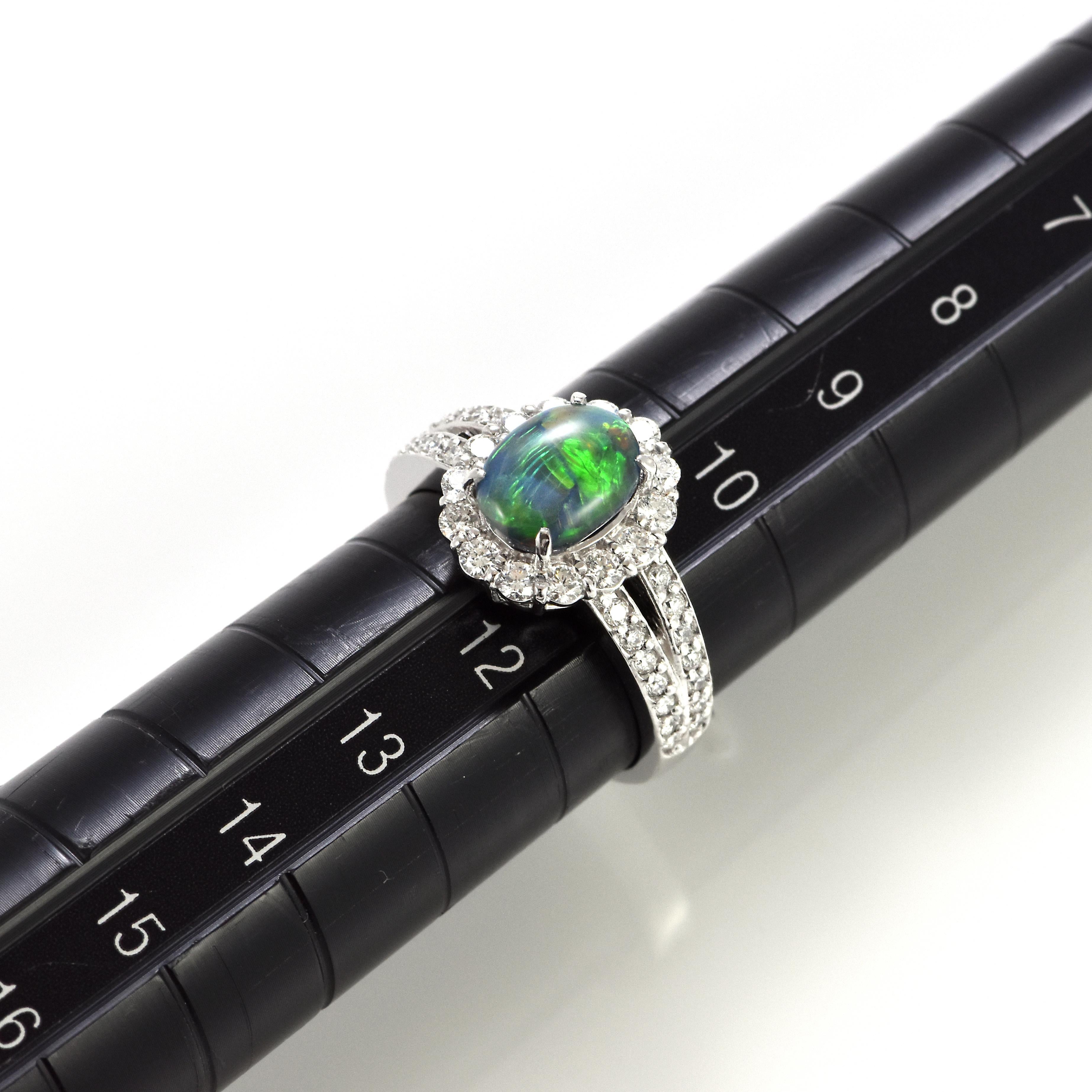 1.16 Carat Natural Australian Black Opal and Diamond Ring Made in Platinum For Sale 2