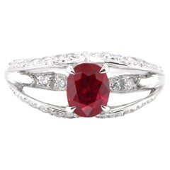 1.16 Carat Natural Blood Red Ruby and Diamond Ring Set in Platinum