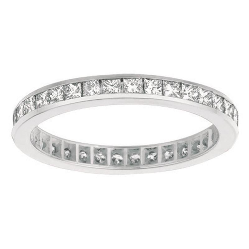 For Sale:  1.16 Carat Natural Diamond Princess Cut Eternity Ring Band G-H SI 14k White Gold 2