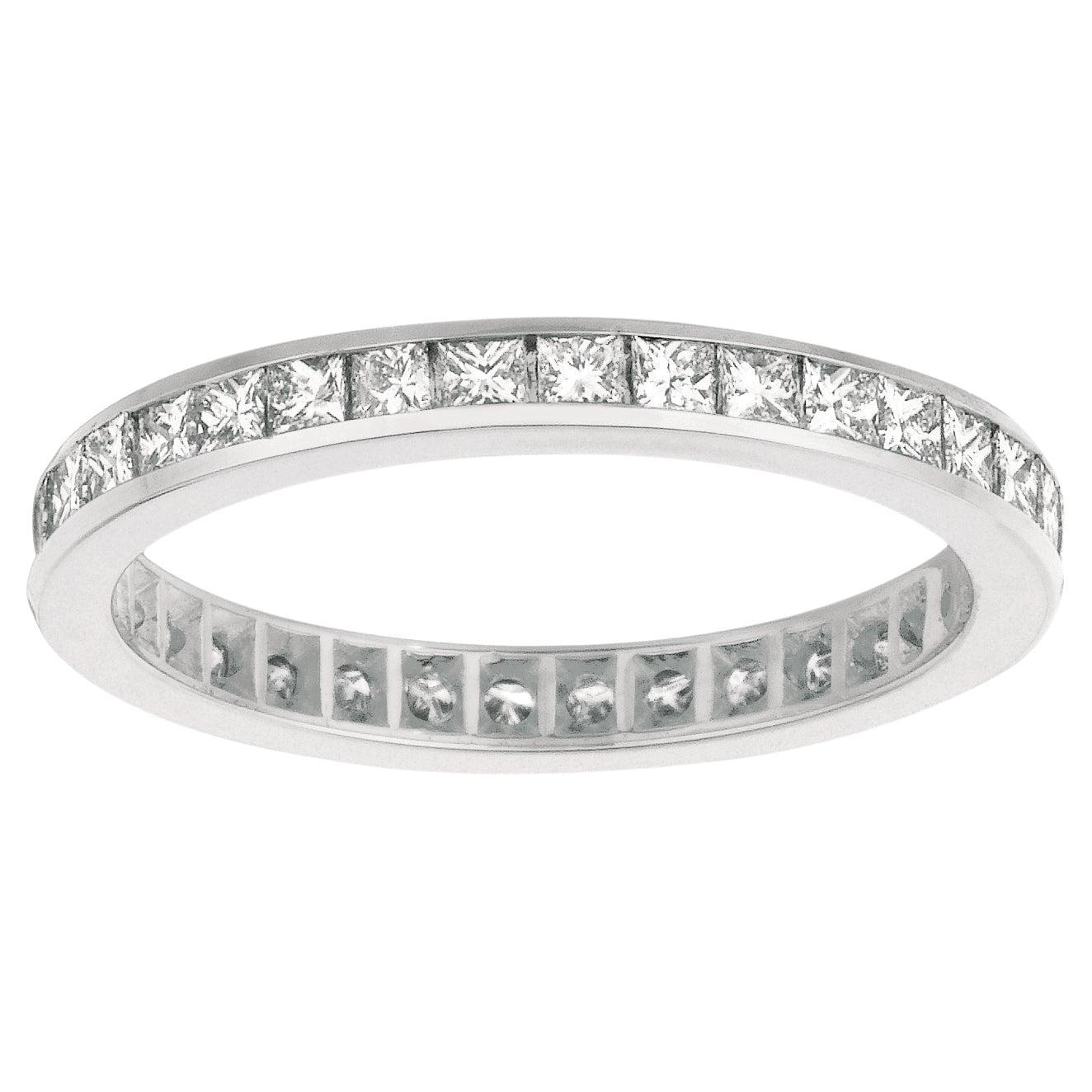 For Sale:  1.16 Carat Natural Diamond Princess Cut Eternity Ring Band G-H SI 14k White Gold