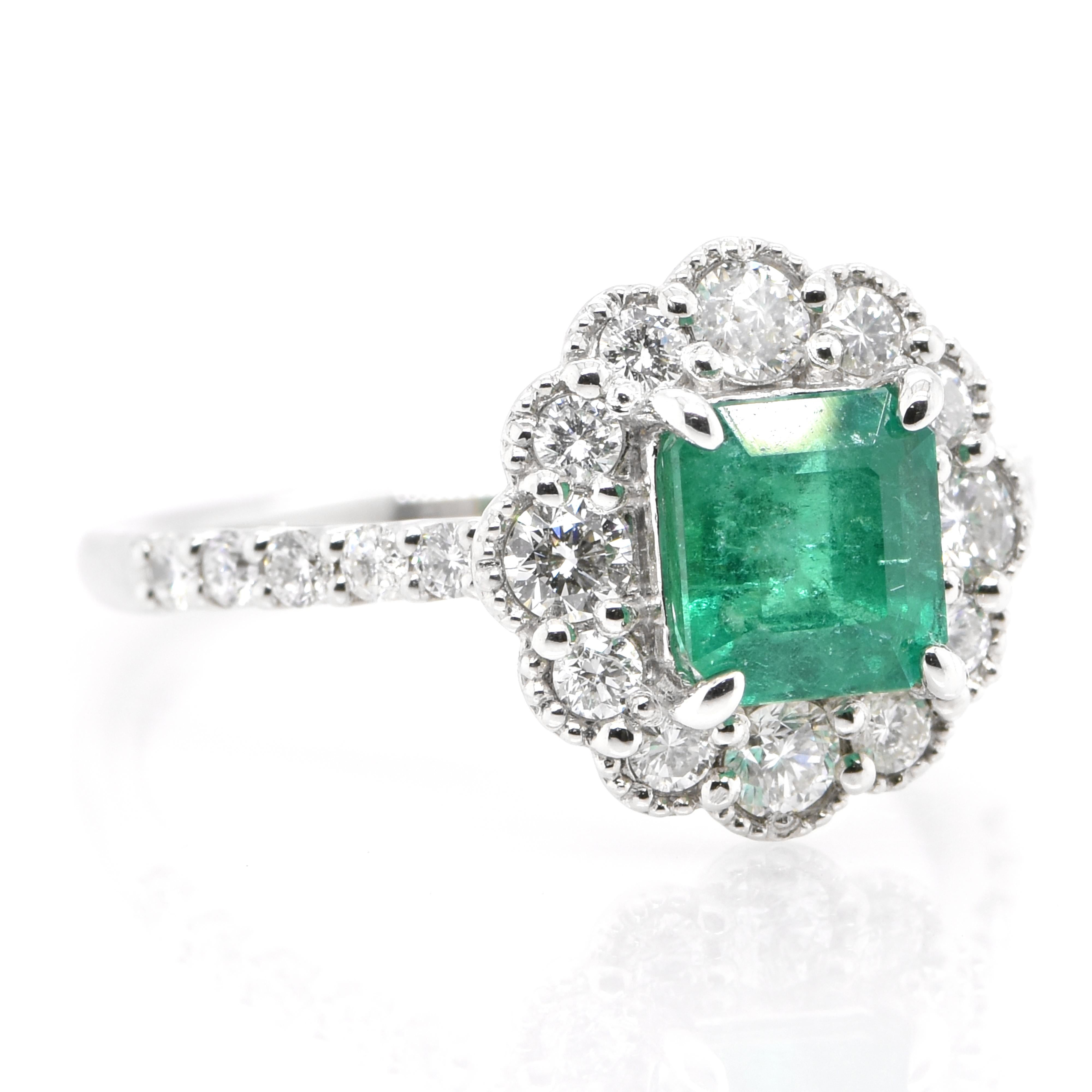 Modern 1.16 Carat Natural Emerald and Diamond Engagement Ring Set in Platinum