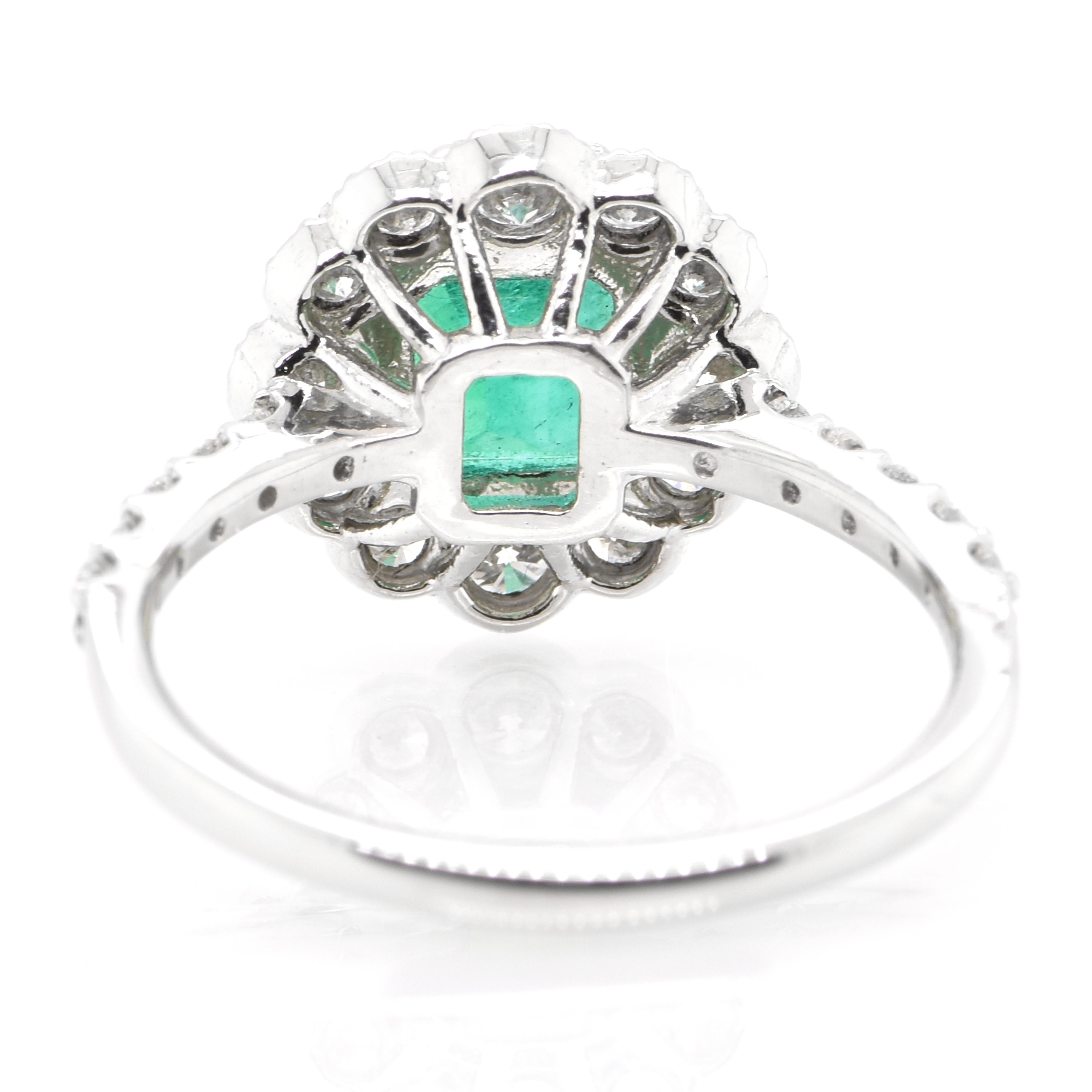 Women's 1.16 Carat Natural Emerald and Diamond Engagement Ring Set in Platinum
