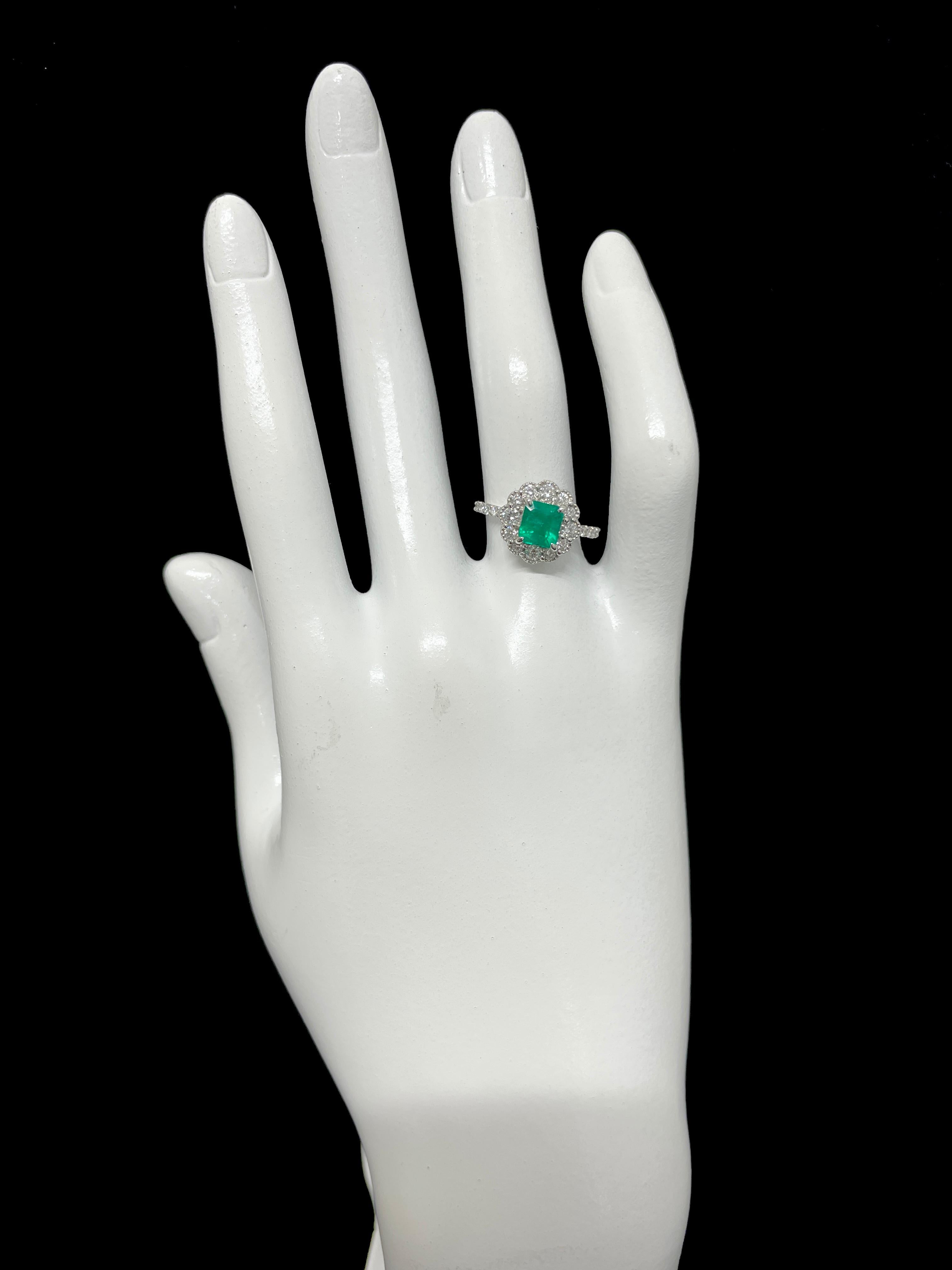 1.16 Carat Natural Emerald and Diamond Engagement Ring Set in Platinum 1