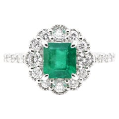 1.16 Carat Natural Emerald and Diamond Engagement Ring Set in Platinum