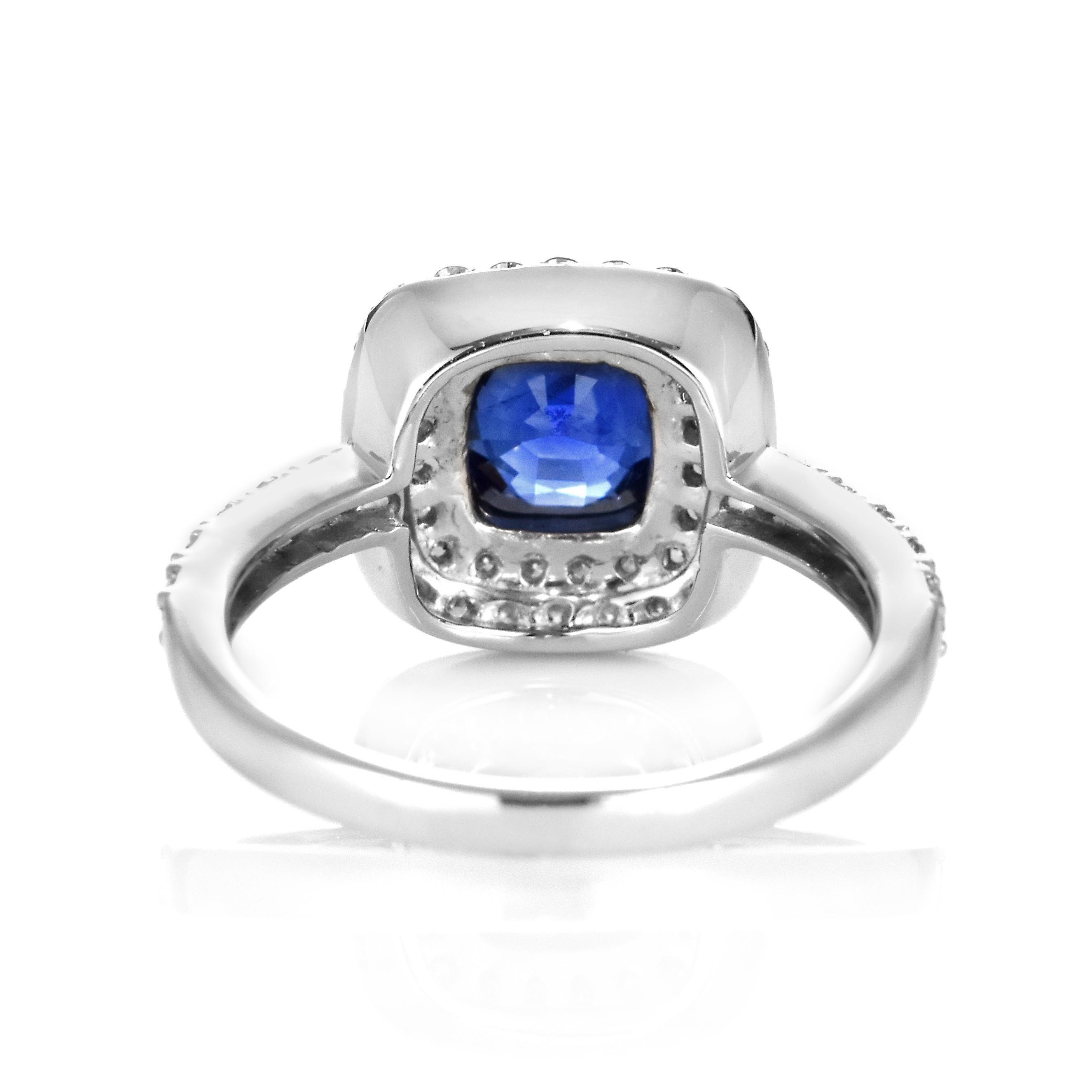 1.16 Carat Natural Royal Blue, No Heat Sapphire & Diamond Ring Made in Platinum For Sale 6