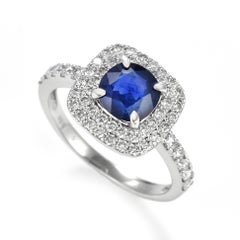 1.16 Carat Natural Royal Blue, No Heat Sapphire & Diamond Ring Made in Platinum