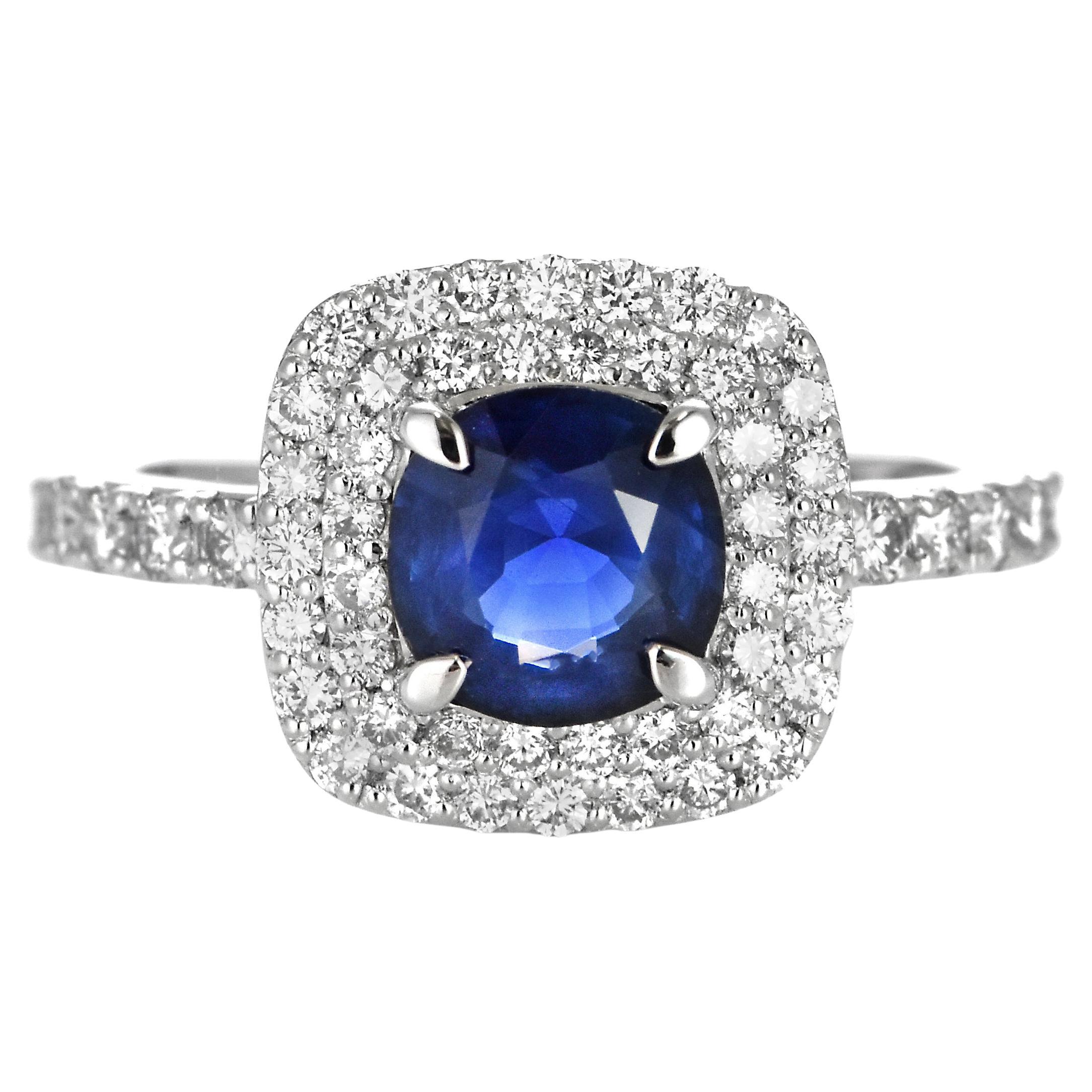 1.16 Carat Natural Royal Blue, No Heat Sapphire & Diamond Ring Made in Platinum