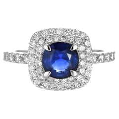 1.16 Carat Natural Royal Blue, No Heat Sapphire & Diamond Ring Made in Platinum