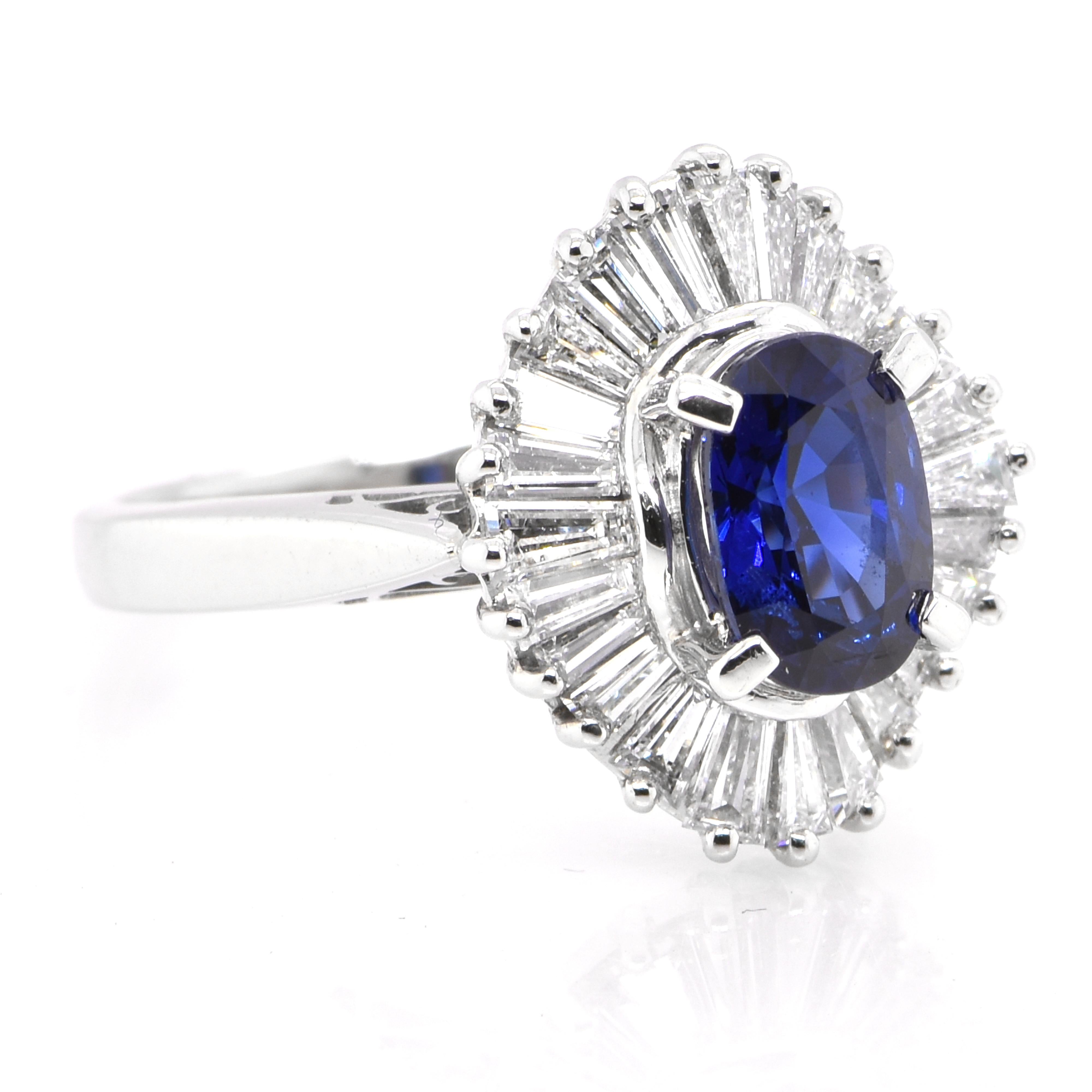 Modern 1.16 Carat Natural Royal Blue Sapphire & Diamond Ballerina Ring set in Platinum