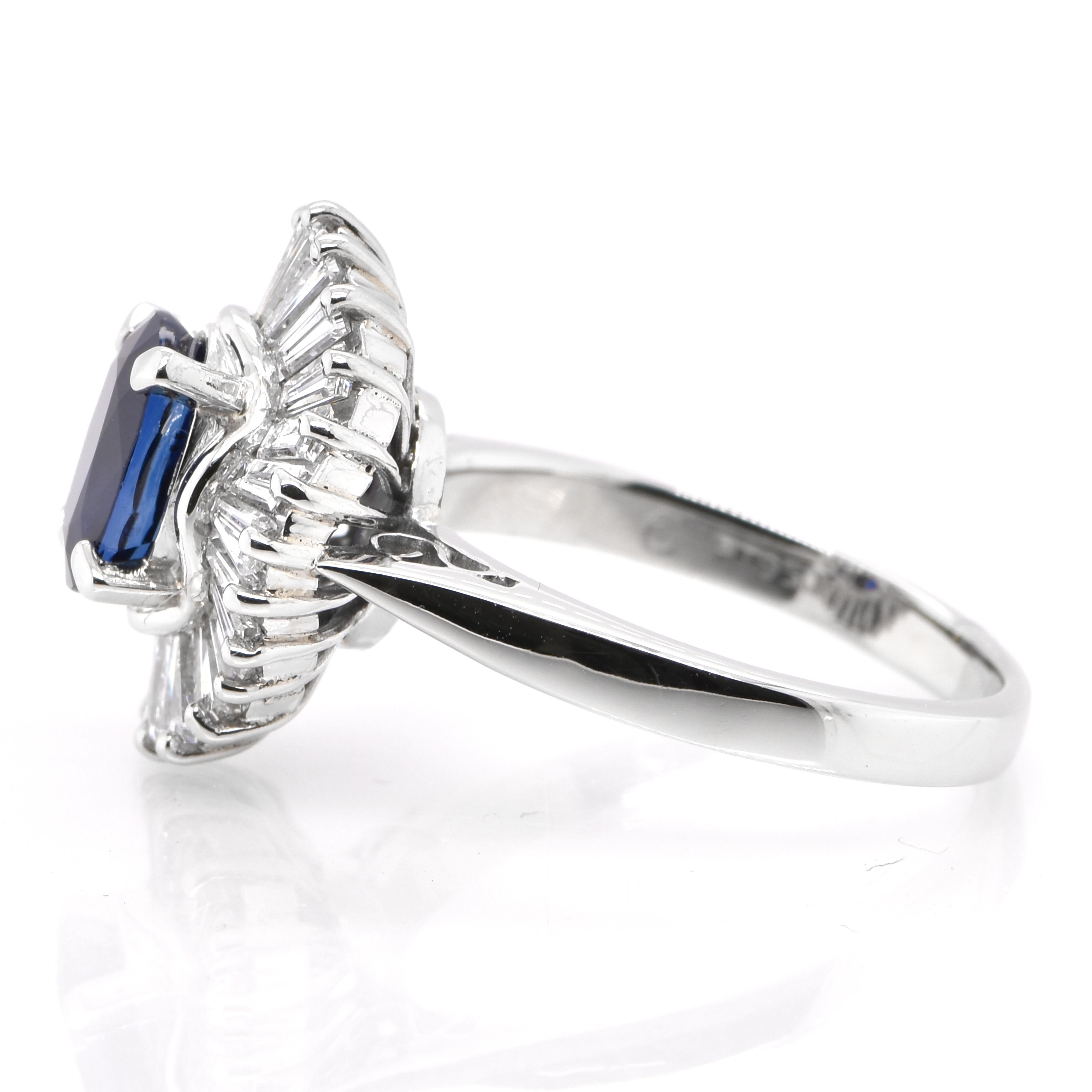 Oval Cut 1.16 Carat Natural Royal Blue Sapphire & Diamond Ballerina Ring set in Platinum
