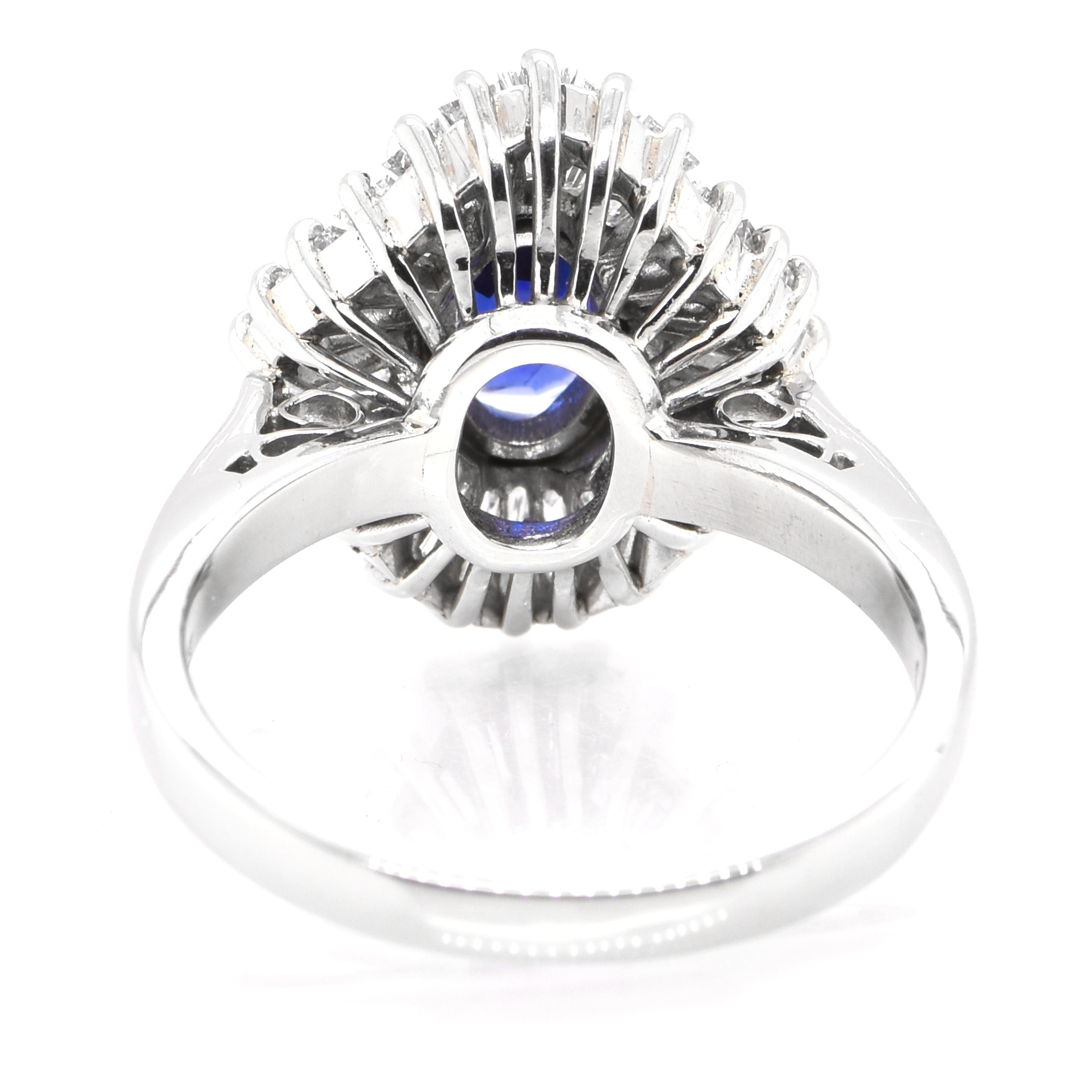 Women's 1.16 Carat Natural Royal Blue Sapphire & Diamond Ballerina Ring set in Platinum
