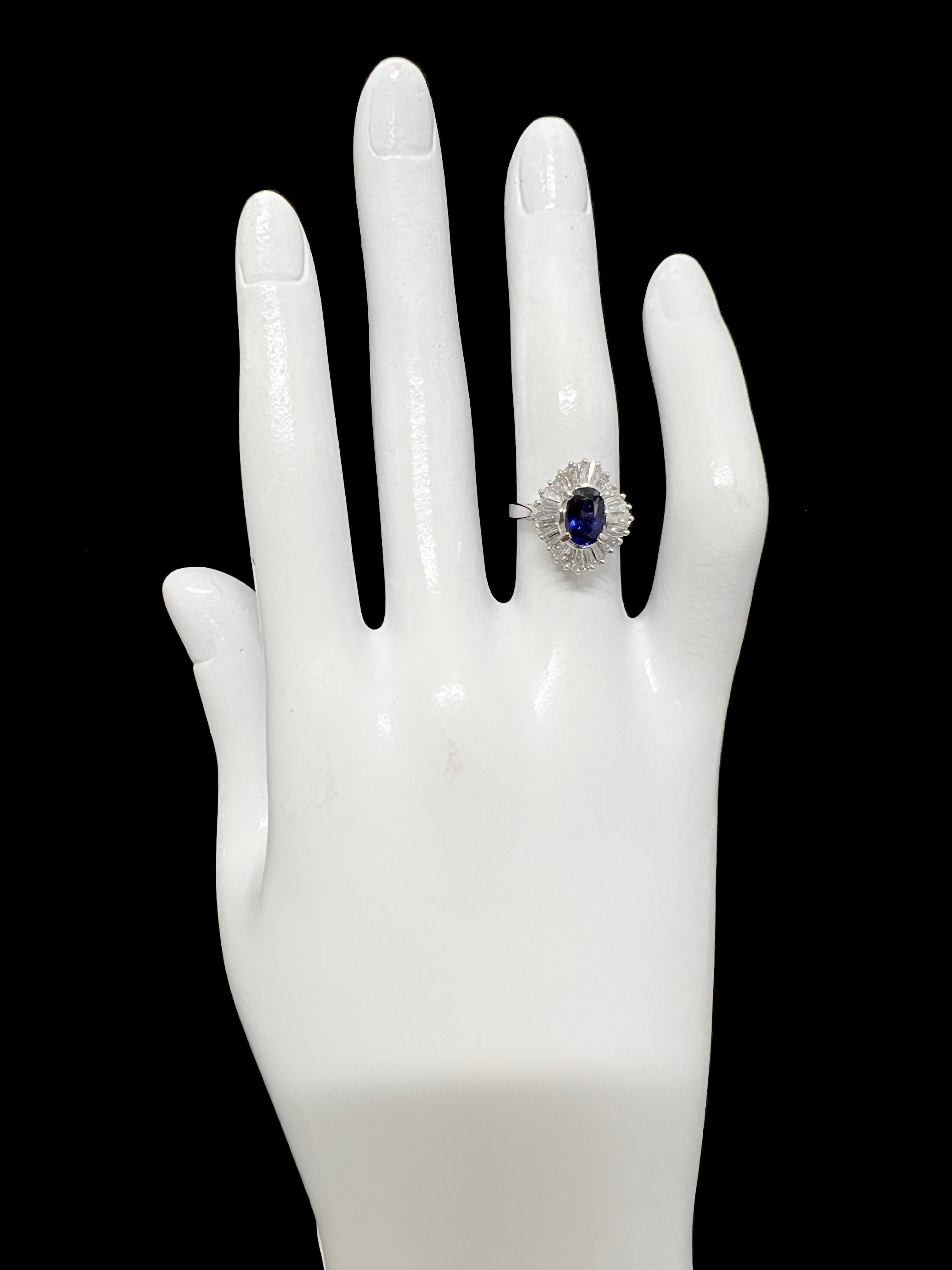 1.16 Carat Natural Royal Blue Sapphire & Diamond Ballerina Ring set in Platinum 1