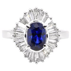 1.16 Carat Natural Royal Blue Sapphire & Diamond Ballerina Ring set in Platinum