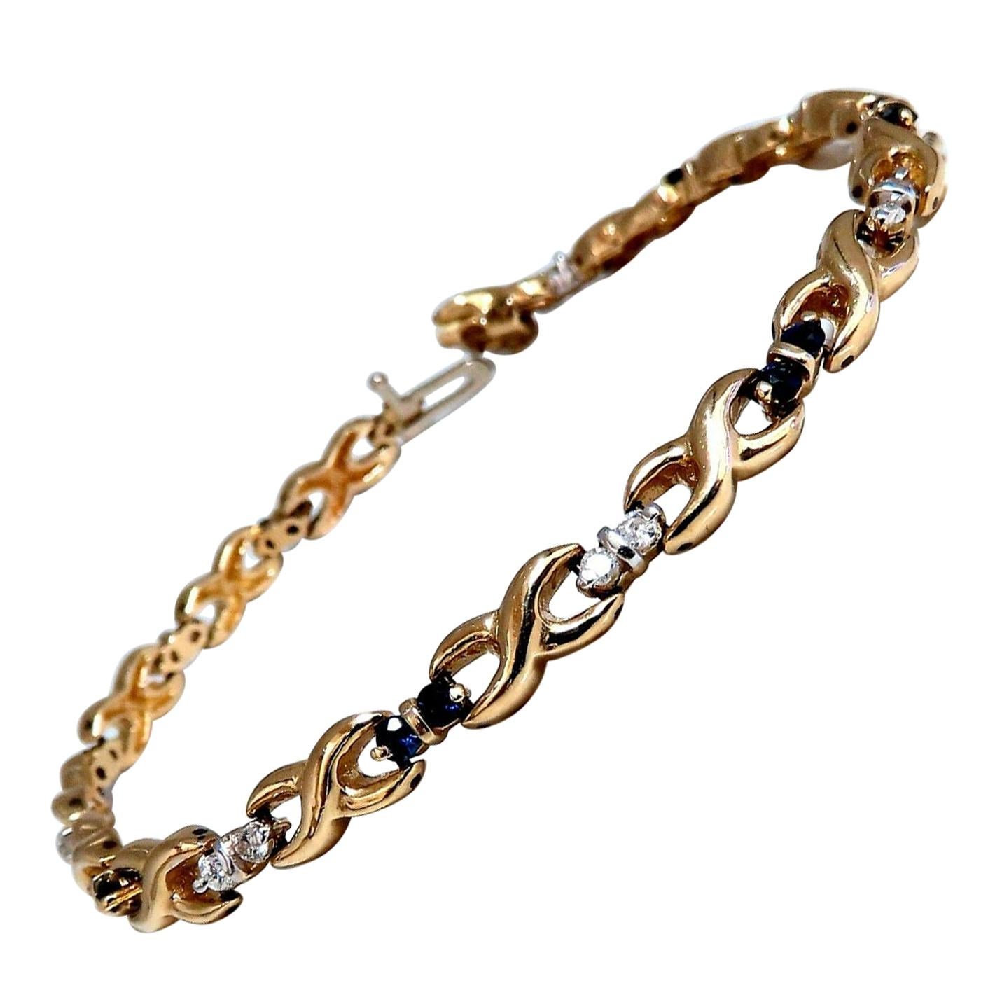Bracelet à maillons en or 14 carats avec saphirs naturels et diamants de 1,16 carat