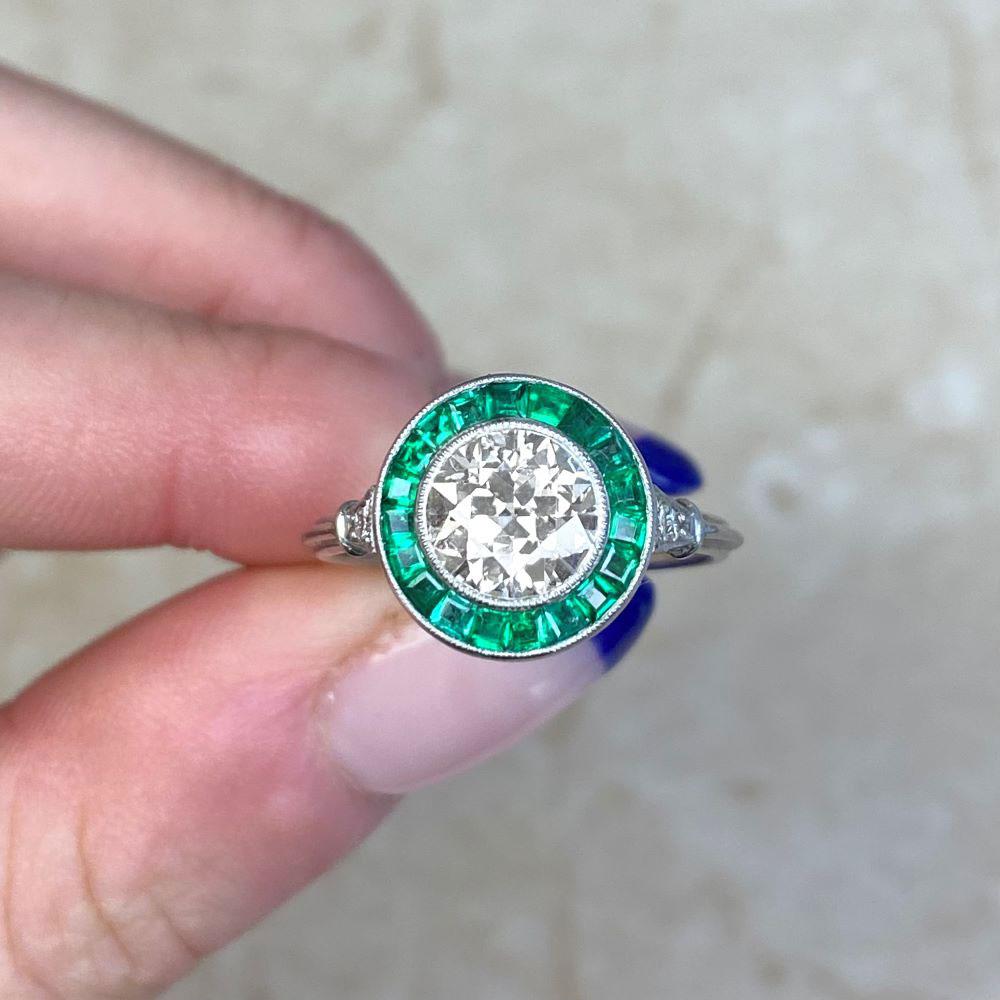 1.16 Carat Old Euro-Cut Diamond Engagement Ring, Emerald Halo, Platinum 4