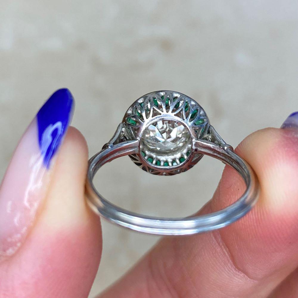 1.16 Carat Old Euro-Cut Diamond Engagement Ring, Emerald Halo, Platinum 5