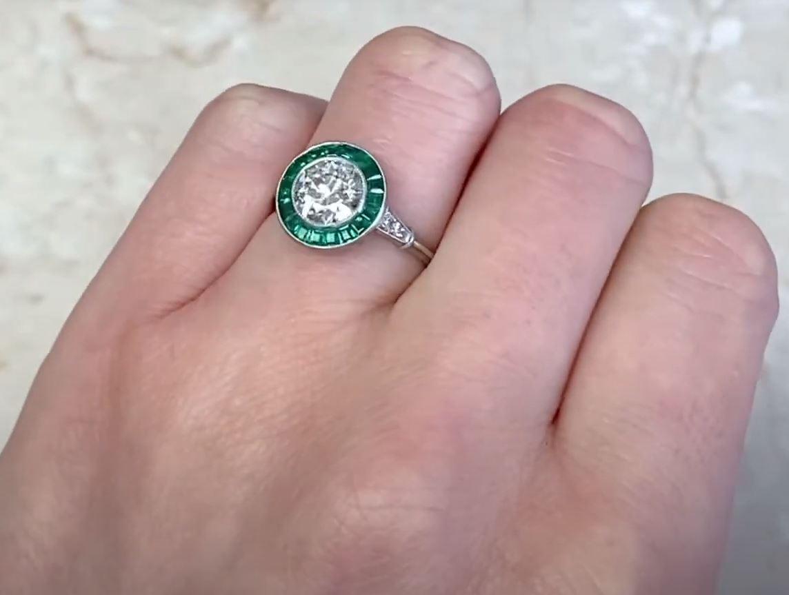 1.16 Carat Old Euro-Cut Diamond Engagement Ring, Emerald Halo, Platinum 2