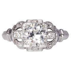 1.16 Carat Old European and Circular Brilliant Diamond Platinum Art Deco Ring