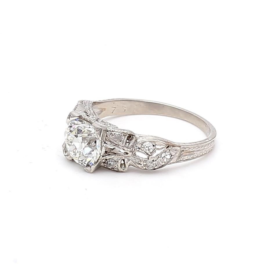1.16 Carat Old European Cut H VS2-VVS2 Diamond Platinum Art Deco Ring For Sale 5