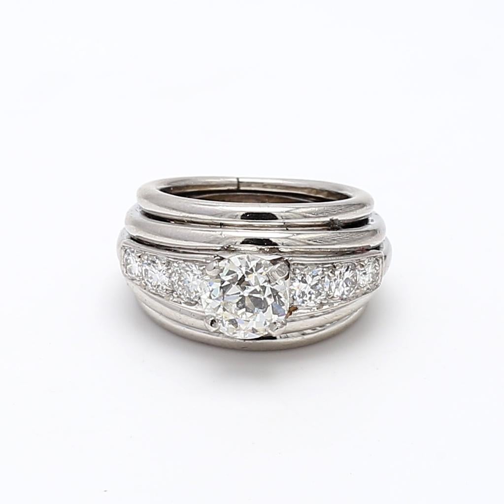 Bague de mariage en platine avec diamant taille européenne ancienne I SI2 de 1,16 carat en vente 5
