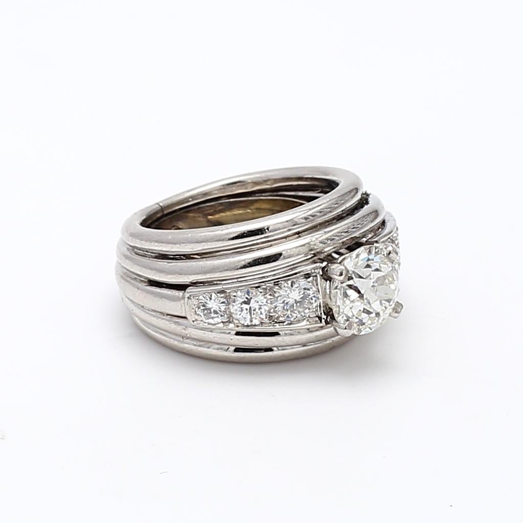 Taille vieille Europe Bague de mariage en platine avec diamant taille européenne ancienne I SI2 de 1,16 carat en vente