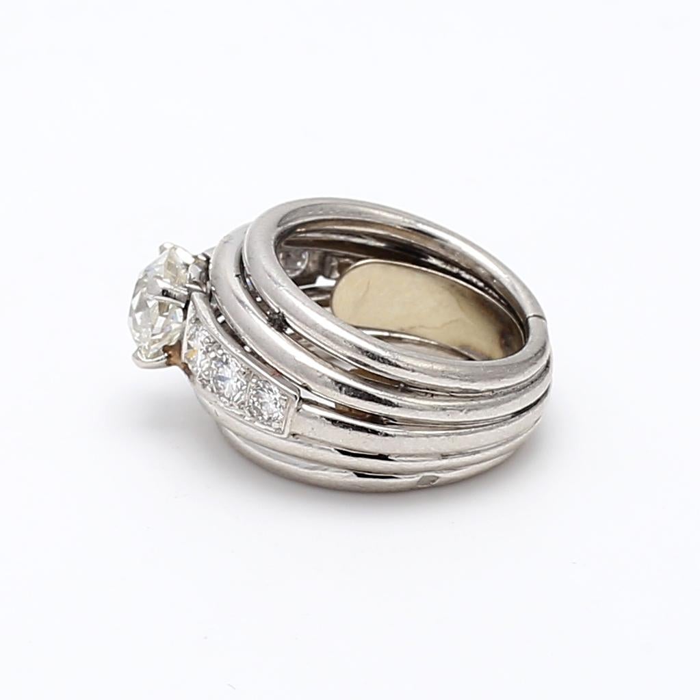 Bague de mariage en platine avec diamant taille européenne ancienne I SI2 de 1,16 carat en vente 3