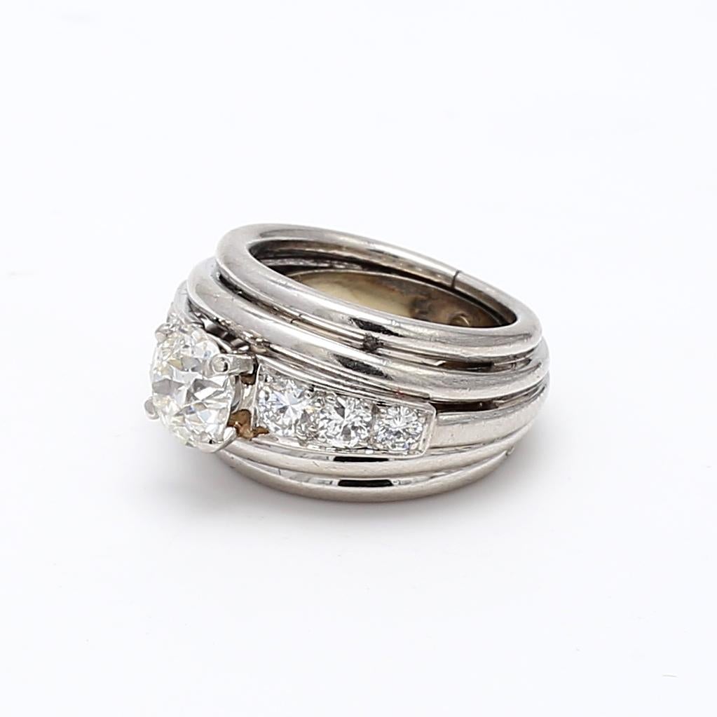 Bague de mariage en platine avec diamant taille européenne ancienne I SI2 de 1,16 carat en vente 4