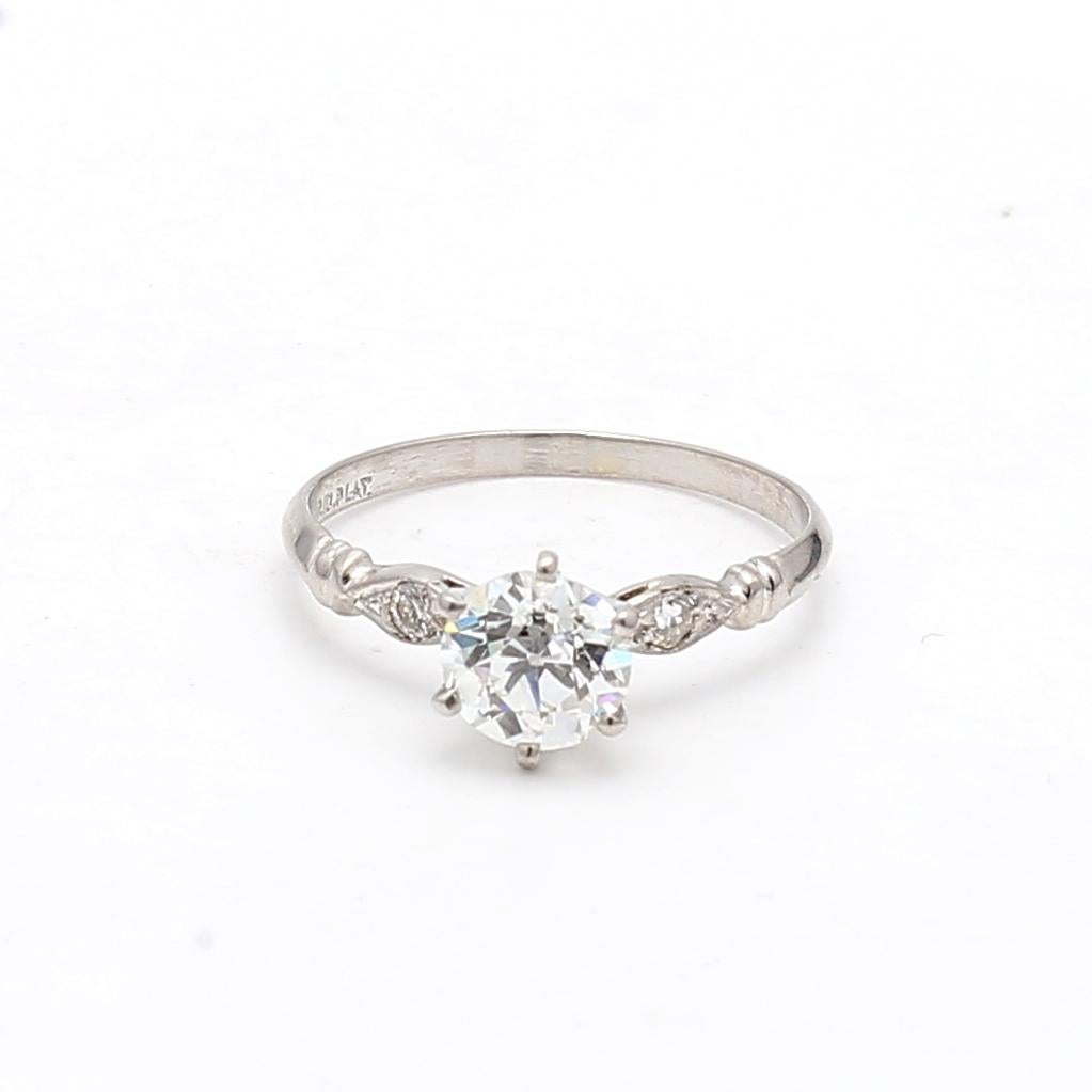 1.16 Carat Old European Cut I VS2-VS1 Diamond Platinum Engagement Ring For Sale 6