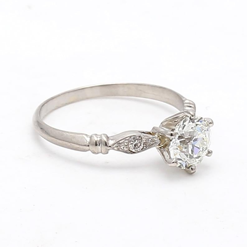 1.16 Carat Old European Cut I VS2-VS1 Diamond Platinum Engagement Ring In Good Condition For Sale In New York, NY