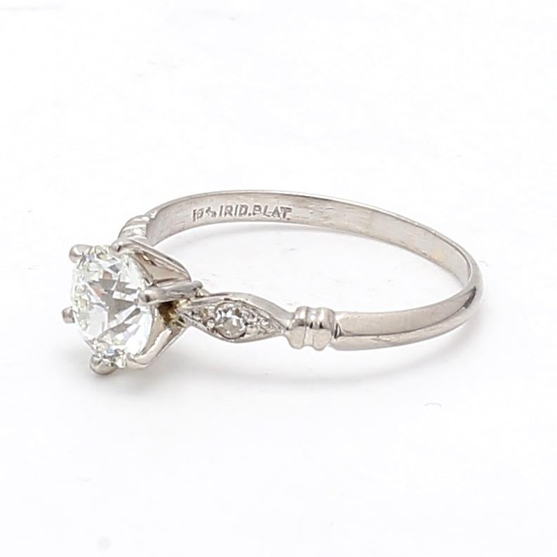 1.16 Carat Old European Cut I VS2-VS1 Diamond Platinum Engagement Ring For Sale 5