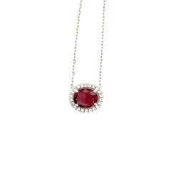 1.16 Carat Oval-Cut Intense Red Ruby and White Diamond Pendant Necklace