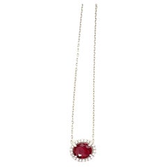 1.16 Carat Oval-Cut Intense Red Ruby and White Diamond Pendant Necklace